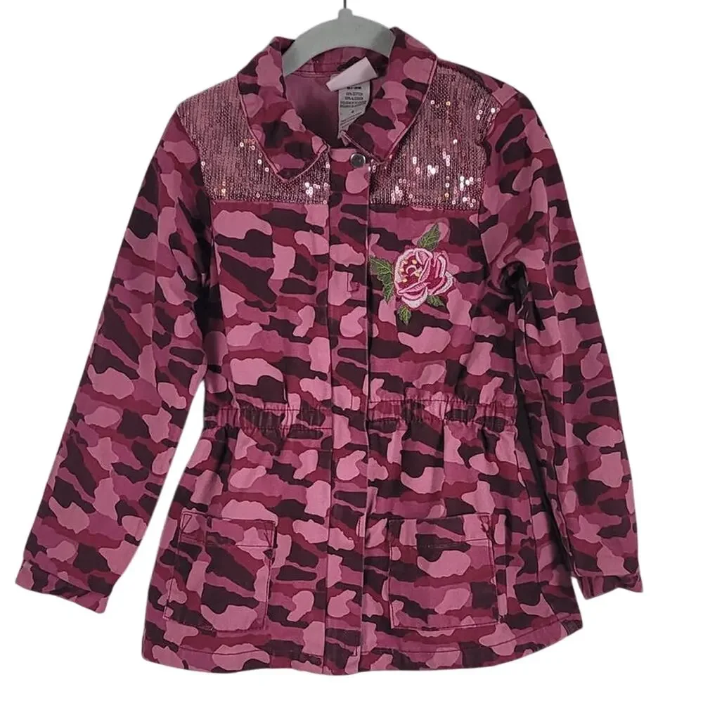 Little Lass Pink Camo Rose Bling Long Line Jacket Girls 6